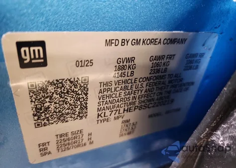 2025 Chevrolet Trax 1Lt z USA, uszkodzony, nr VIN KL77LHEP8SC220219